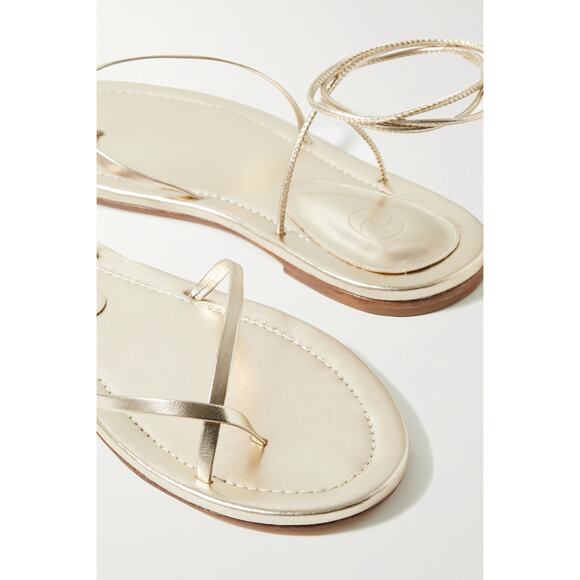 Porte & Paire Metallic Leather Sandals - 8 - Gold - Picture 3 of 4